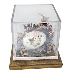 Decorative Glass Display Cube Hagen Renaker Pink Bunny Figurine Egg Dried Plants